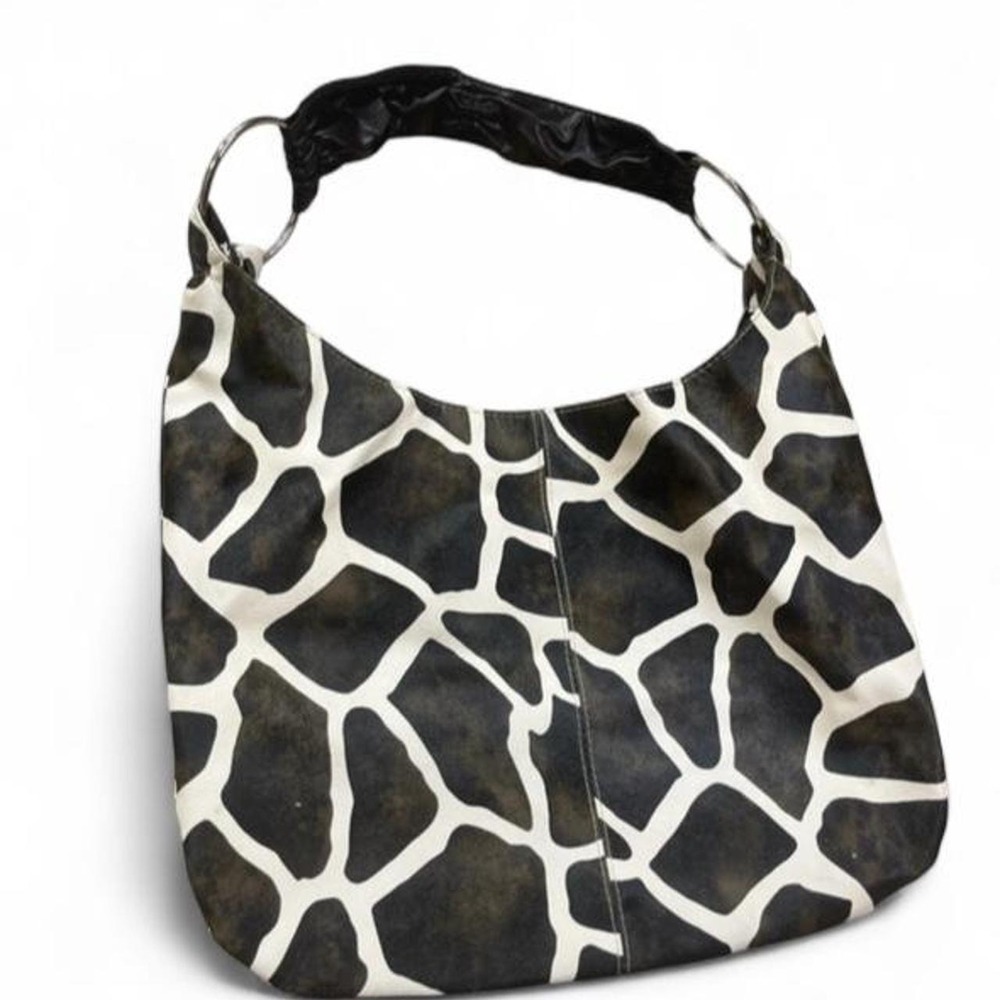 Attention Giraffe Print Hobo Shoulder Bag Vintage Y2K O-Ring Slouchy Purse Brown